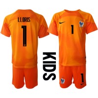Camisa de Futebol França Hugo Lloris #1 Goleiro Equipamento Principal Infantil Mundo 2022 Manga Curta (+ Calças curtas)